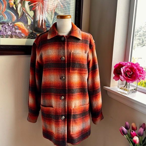 Orange Plaid 3/4 Length Jacket Wool & Mohair. Great Fall Colors c90s by Kasper - Picture 2 of 16